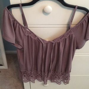 A purple off the shoulder top sized large